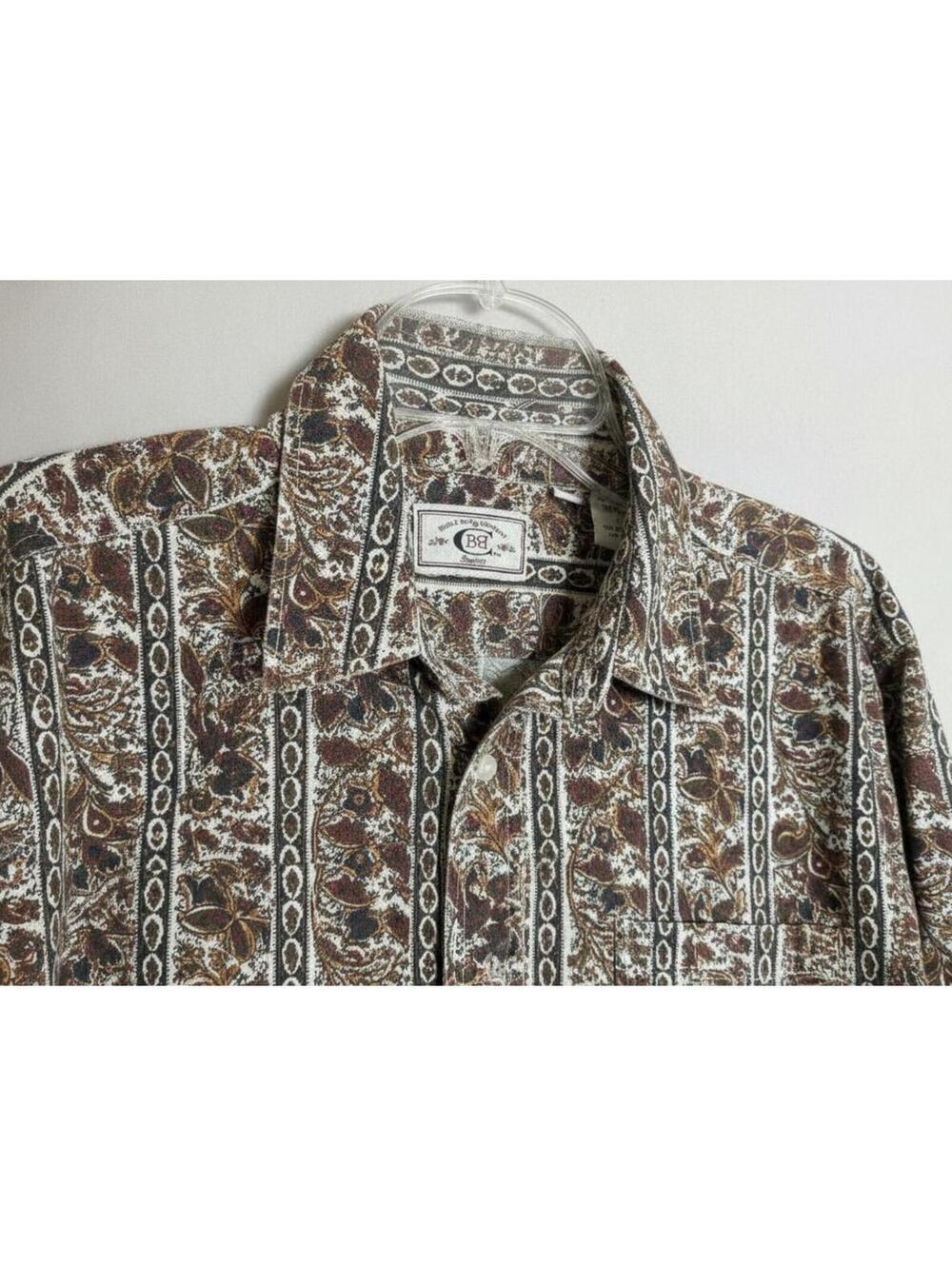 Vintage Bugle Boy Brown Long Sleeve Button Front Shirt Size L 1990s Fashion